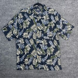 Siegfried Mens Medium Linen Hawaiian Style Leaf‎ Short Sleeve Button Down Shirt
